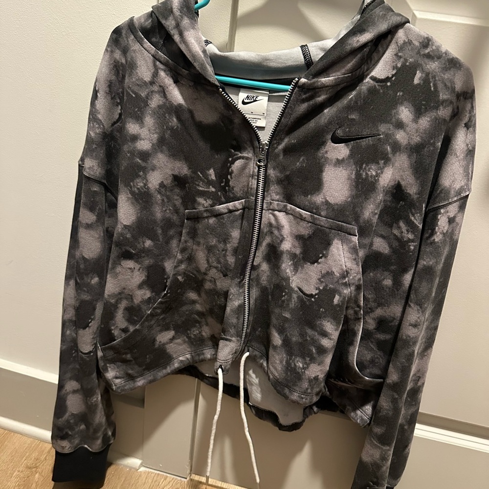 Nike Black & Gray Zip Hoodie with Swoosh Tag
